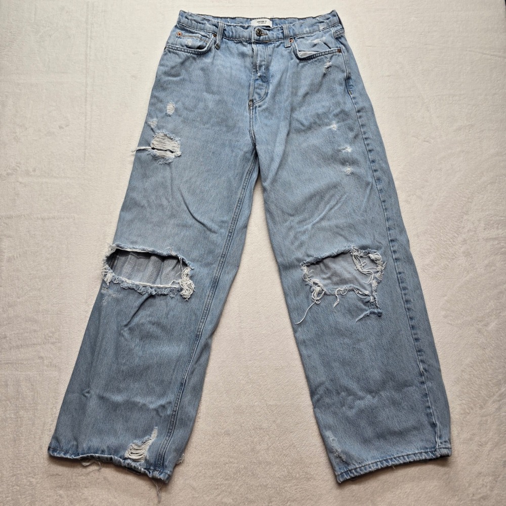 Forever 21 Distressed Wide Leg Jeans Light Wash Y2K Grunge Women 28